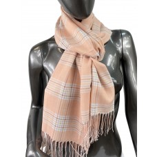 На фото 1 - Лёгкий клетчатый шарф-палантин из хлопка и бамбука, цвет персиковый