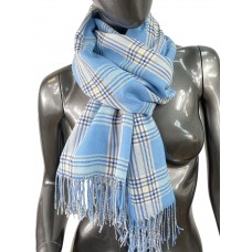 На фото 1 - Лёгкий клетчатый шарф-палантин из хлопка и бамбука, цвет голубой