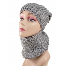 На фото 1 - Комплект женская шапка  и шарф, цвет серый 