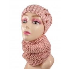 На фото 1 - Комплект женская шапка  и шарф, цвет розовый