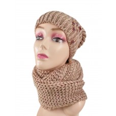 На фото 1 - Комплект женская шапка  и шарф, цвет розовый с коричневым