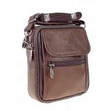 На фото 1 - Кожаная мужская сумка на пояс, коричневый цвет