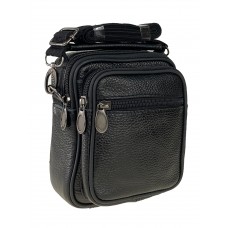 На фото 1 - Кожаная мужская сумка на пояс, цвет чёрный