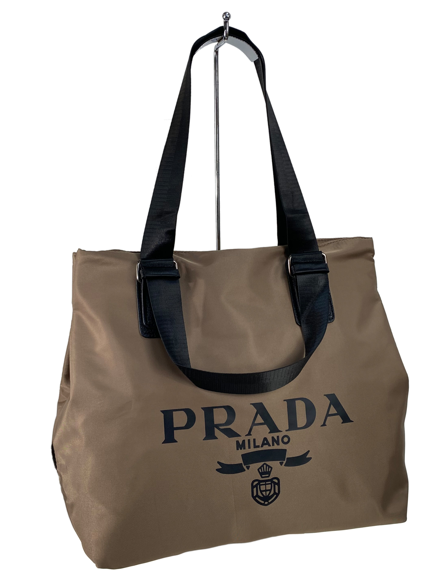 На фото 2 - Текстильная сумка шоппер на молнии, цвет  коричневый
