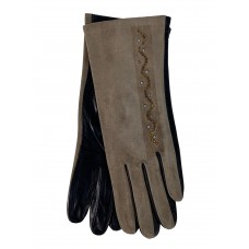 На фото 1 - Комбинированные женские перчатки, цвет светло-бежевый 