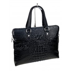 На фото 1 - Мужской портфель из натуральной кожи - крокодил , цвет черный
