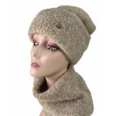 На фото 1 - Комплект шапка женская и снуд, цвет бежевый