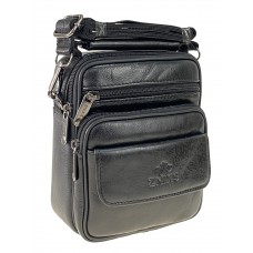 На фото 1 - Кожаная мужская сумка через плечо для документов, цвет чёрный