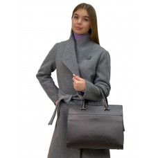 На фото 1 - Женская сумка-порфель  из натуральной кожи, цвет темное серебро