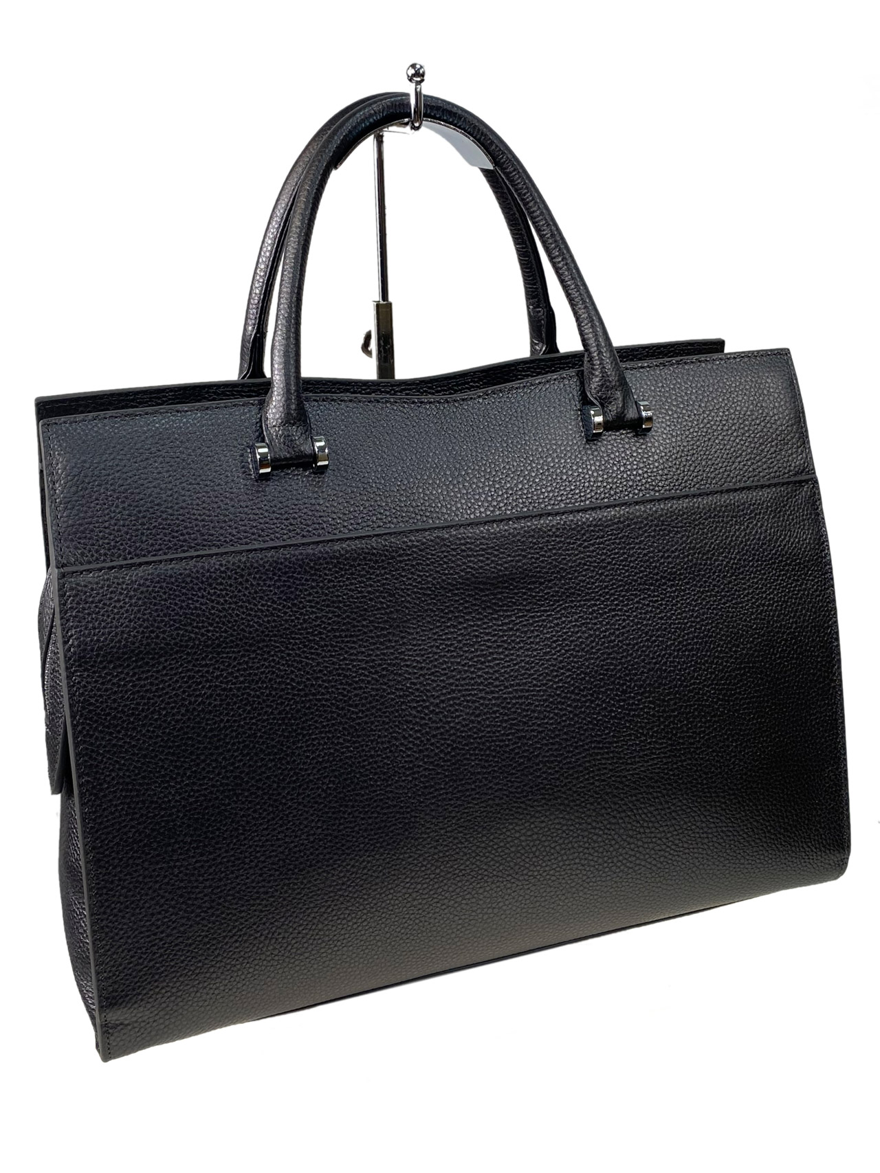 На фото 3 - Женская сумка-порфель  из натуральной кожи, цвет темное серебро