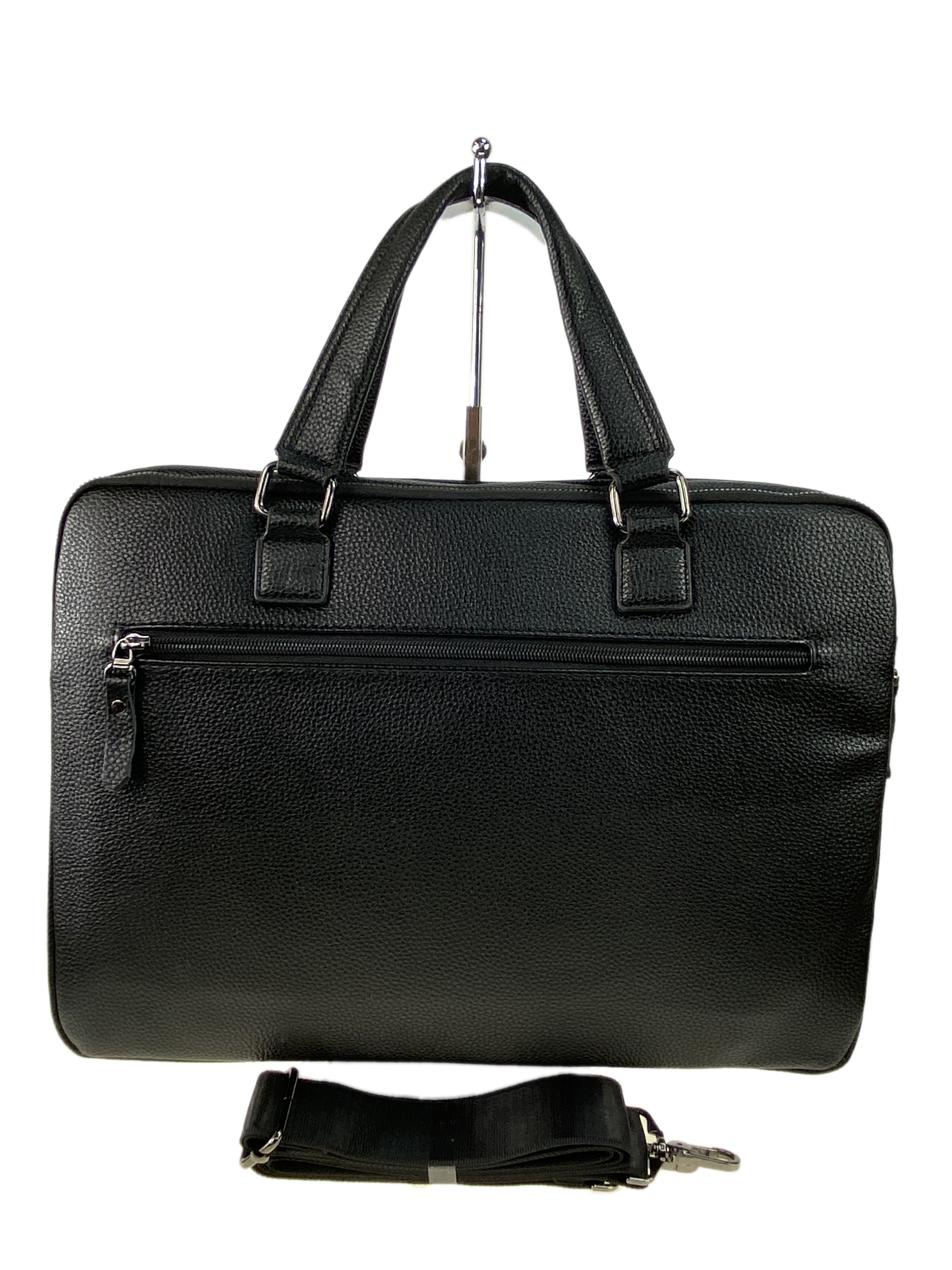 На фото 3 - Сумка-портфель мужская из фактурной натуральной кожи, цвет чёрный