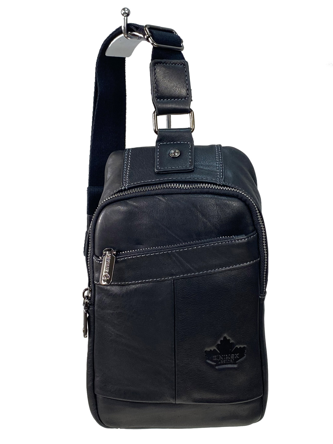 На фото 2 - Мужская сумка слинг из натуральной кожи цвет черный 