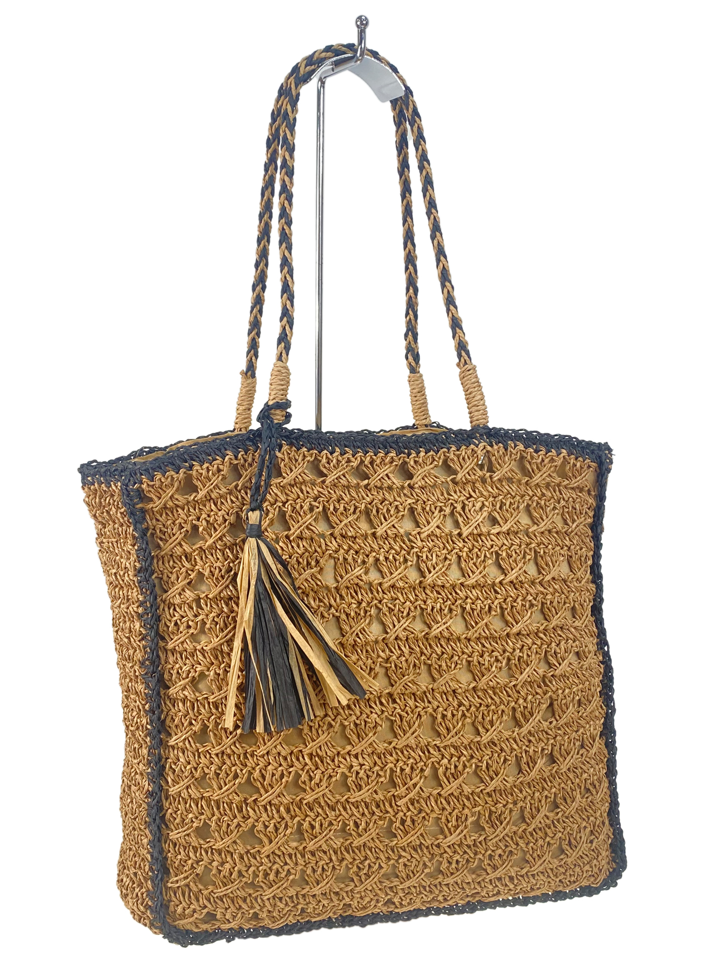 На фото 1 - Летняя сумка-шоппер из джута, цвет крафт