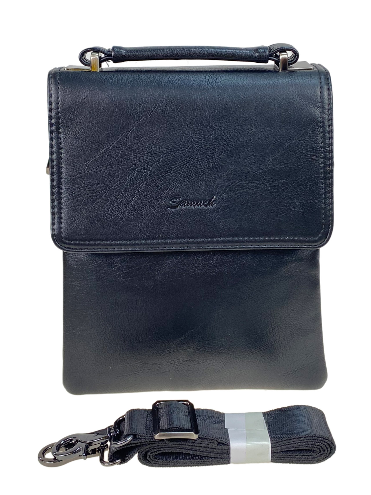 На фото 1 - Мужская сумка планшет из натуральной кожи  цвет черный